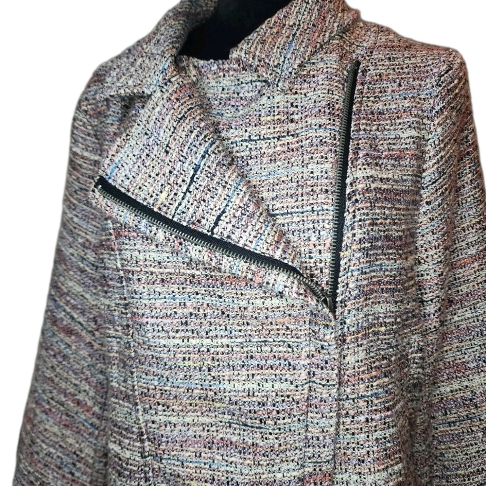 Cupcakes & Cashmere Women’s XL Multicolor Tweed Fringe Hem Moto Jacket Blazer